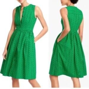 J Crew Eyelet Midi Dress XXS Button Down Kelly Green Lined Classic Preppy